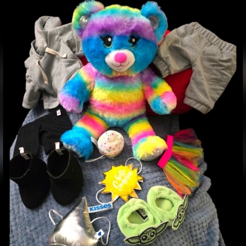 Build A Bear Rainbow Sparkle Teddy Bear with Accessories